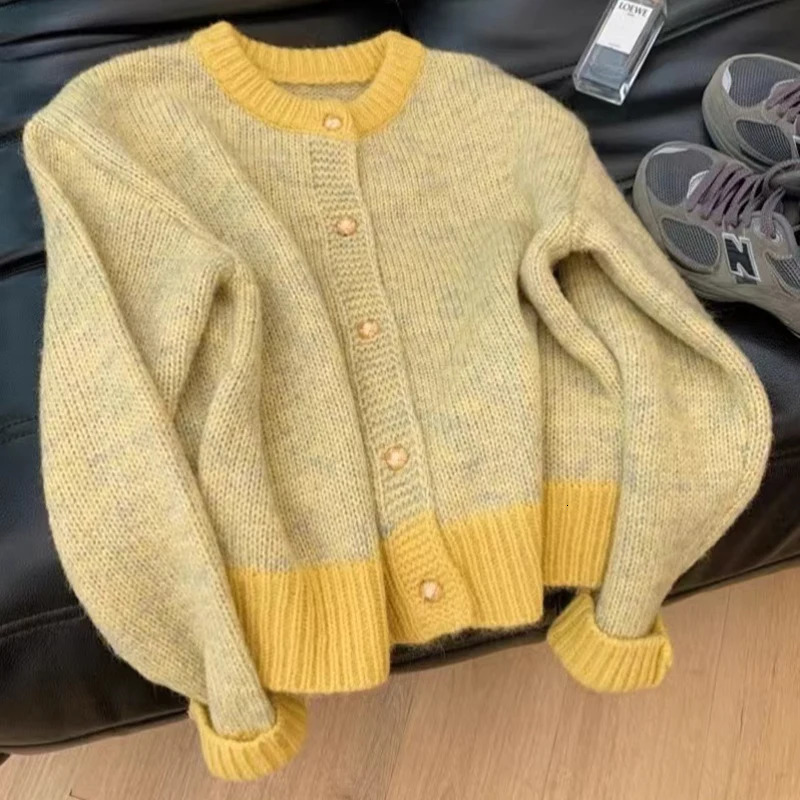 HELIAR Singlebreasted Cardigan Long Sleeve Patchwork Knitted Sweater ONeck Casual Warm Coat Office Outerwear Autumn Winter 241007