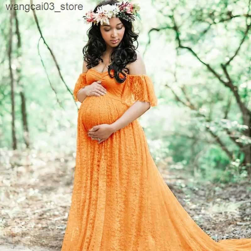 Maternity Dresses Sexy Lace Strapless Maternity Long Dress Pregnant Women Baby Showers Maxi Gown Pregnancy Summer Fancy Photography Props Clothes L240