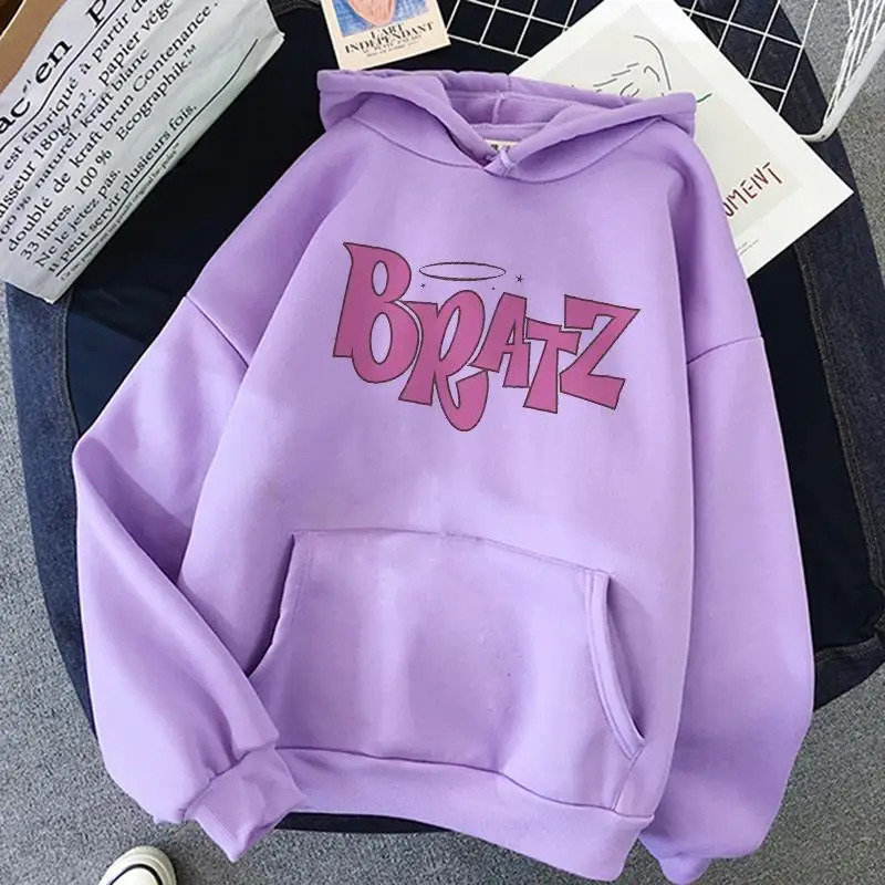 Bratz Letter Printed Plus Size Hooded Sweatshirt Men Women Hoodie Hip Hop Long Sleeve Streetwear Unisex Comfortable Clothes Tops 241009