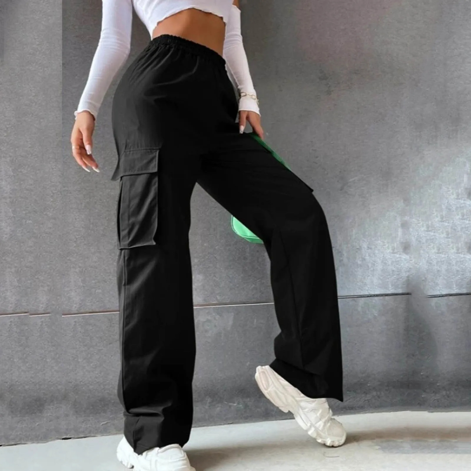 Womens Cargo Pants Elastic High Waist Wide Leg Trousers Straight Leg Joggers Outfits Baggy Wide Leg Sweatpants Oversized Pants 241011