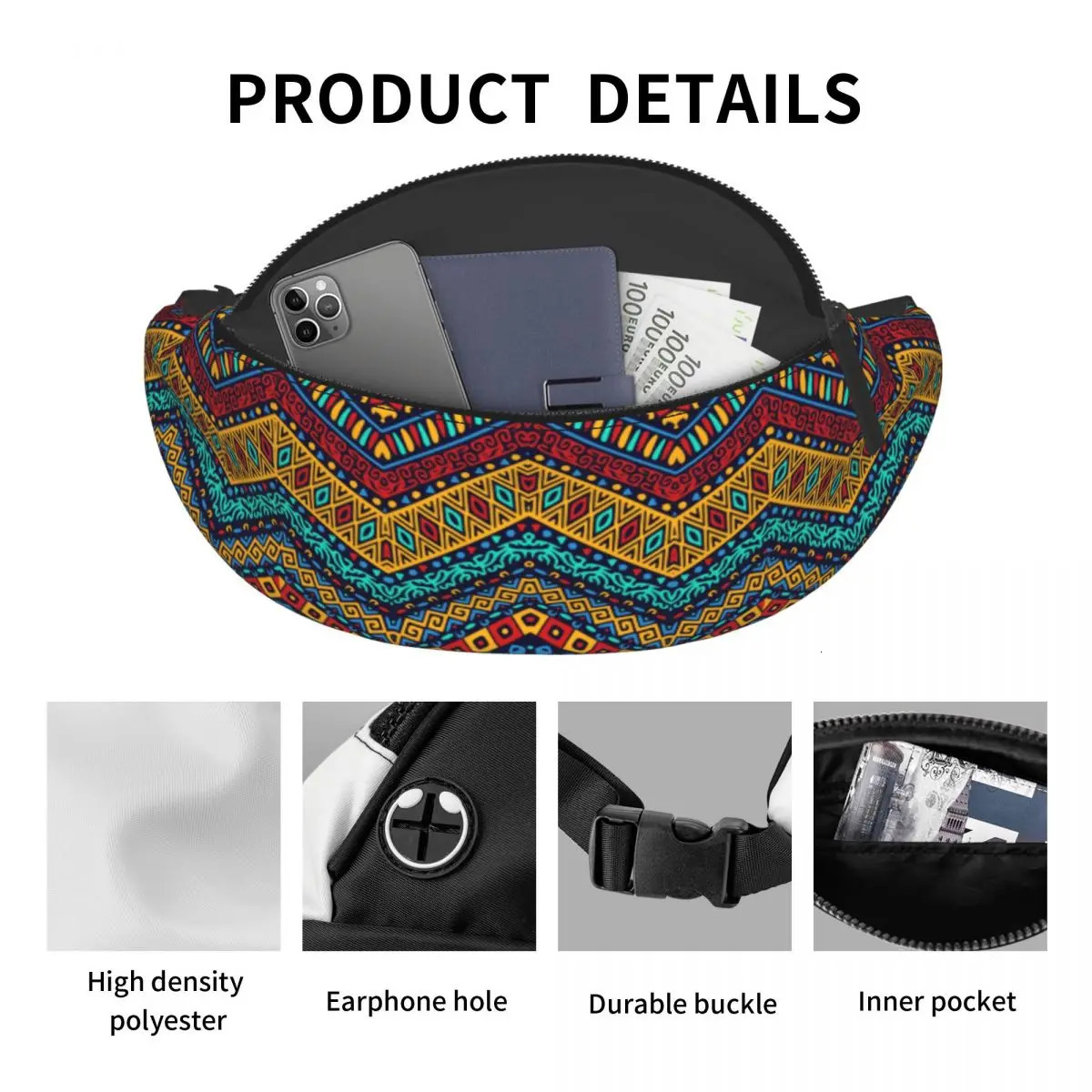 Fanny Pack for Men African Ankara Print Crossbody Waist Bag Travel Phone Money Bag with Colorful African Tribal Patterns 241008