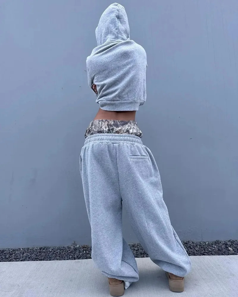 Y2K Harajuku Camouflage Pants Double Waist High Quality Sweater Hip Hop Street High Waist Wide Leg Pants 240930