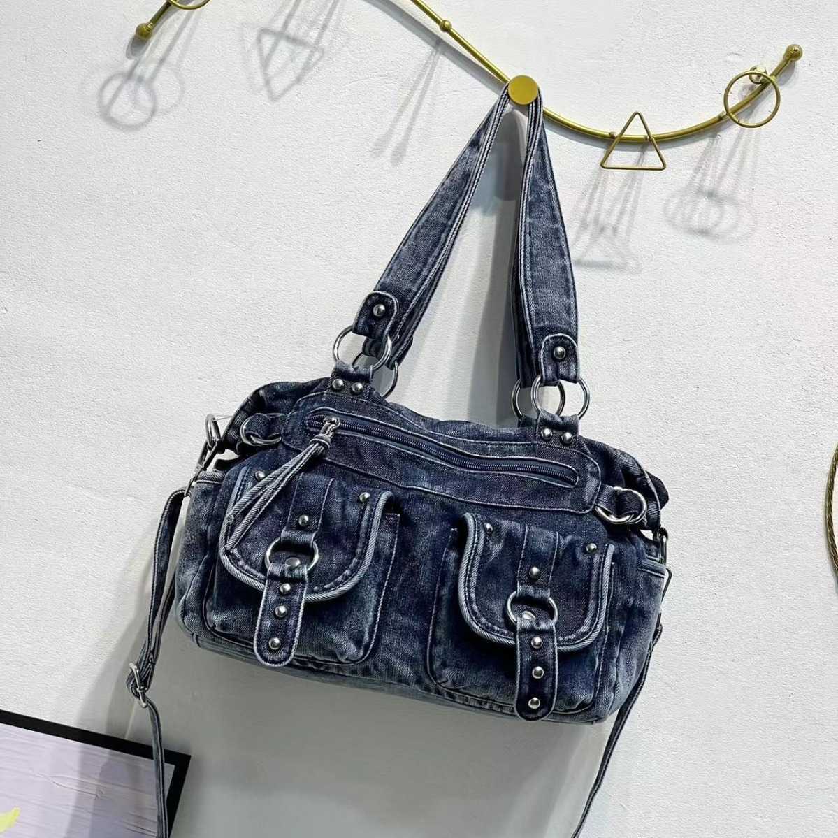 Fashion Multi Pocket Washable Punk Cowboy Trendy Versatile Women's Bag Handheld Single Shoulder Cross Shoulder 241015