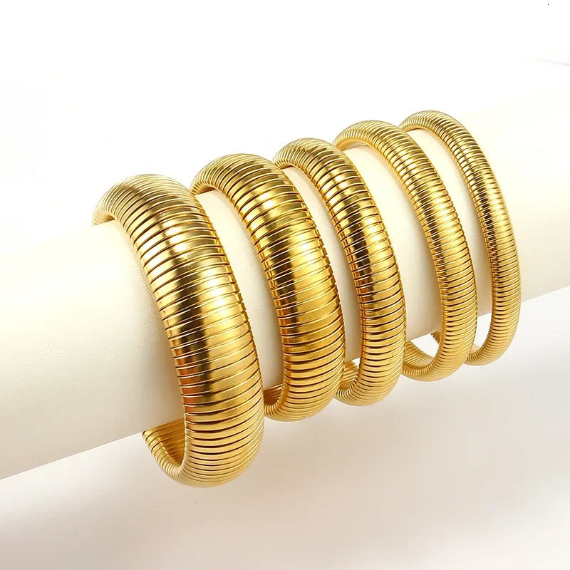 Punk wide block bracelet stackable flexible elastic chain thick stainless steel bracelet womens waterproof jewelry 241007