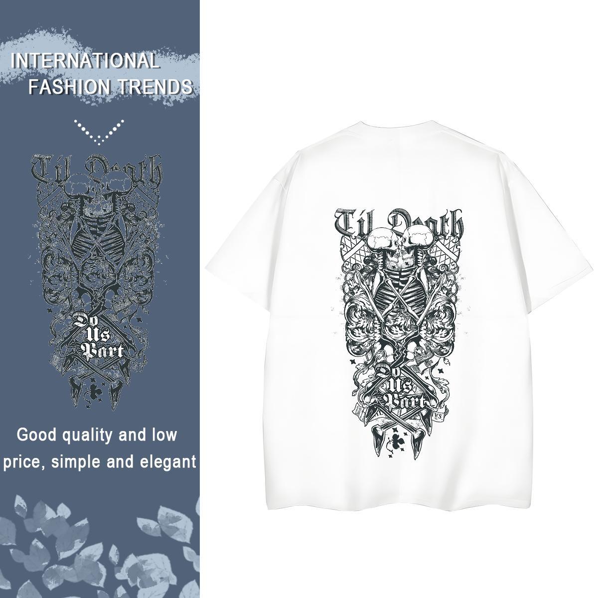 Classic T Shirt For Woman 230g Pure Cotton Breathable Crew Neck Street Wear skull Tshirt for Man Woman Lady Oversized Tops Shirt
