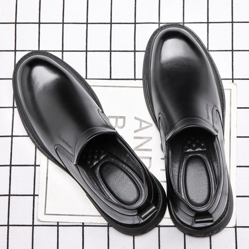 Mens leather shoes high elevator shoes mens dress shoes sliding in business comfort shoes adding 6-8cm wedding shoes 241007