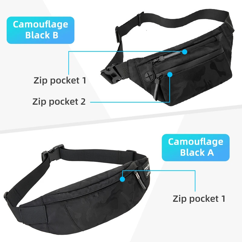 Hk mens casual Fanny bag waist bag money bag phone strap bag camouflage black gray shoulder strap bag shoulder strap bag 241008