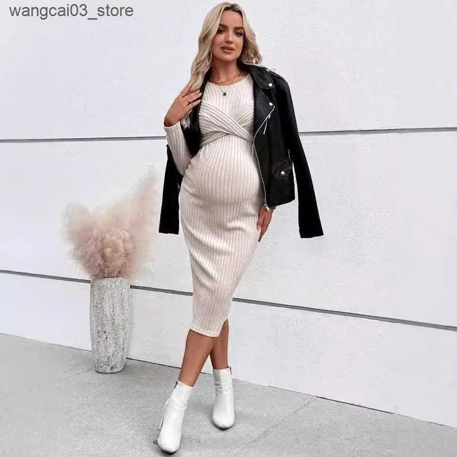 Maternity Dresses Autumn Winter American Casual Across Ties A Line Slim Dress Maternity Elegant A Line Hot Clothes for Pregnant Women Pregnancy L24091