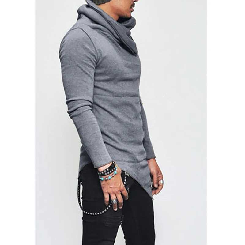 Mens Hoodies Unbalance Hem Pocket Long Sleeve Sweatshirt For Men Clothing Autumn Turtleneck Sweatshirt Top Hoodie LX241011