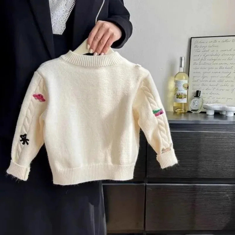 Baby girl sweater cardigan wool sweater spring/summer item for children knitted sweater top 241008