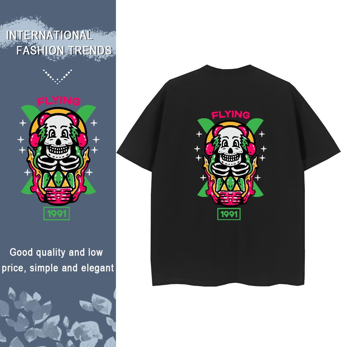 Brand T Shirt For Woman 230g Cotton Round Neck Short Sleeve Casual Daily Wear skull Women Tshirts Loose fit Cartoon Anime Tops Tees