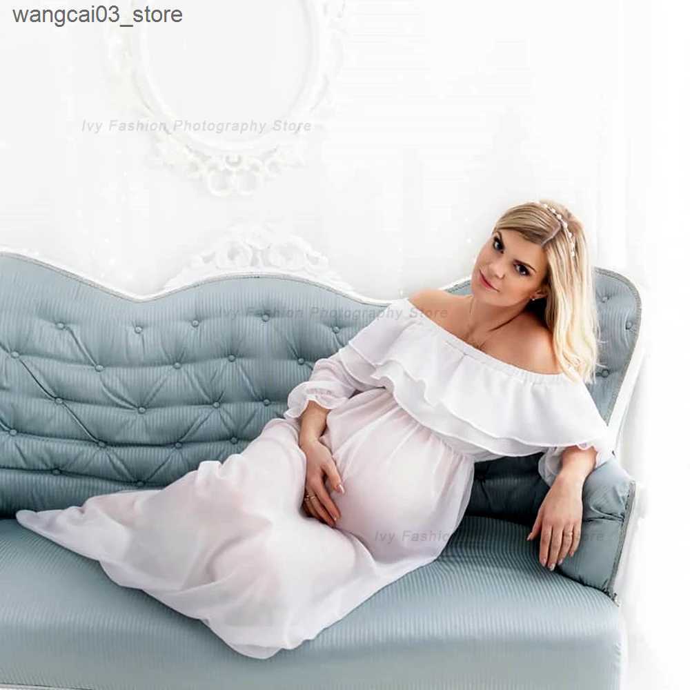 Maternity Dresses Maternity Photography Dress Sexy Transparent Chiffon Tulle Ruffled Dress Clothes For Pregnant Women Pregnancy Photo Shoot Dress L240