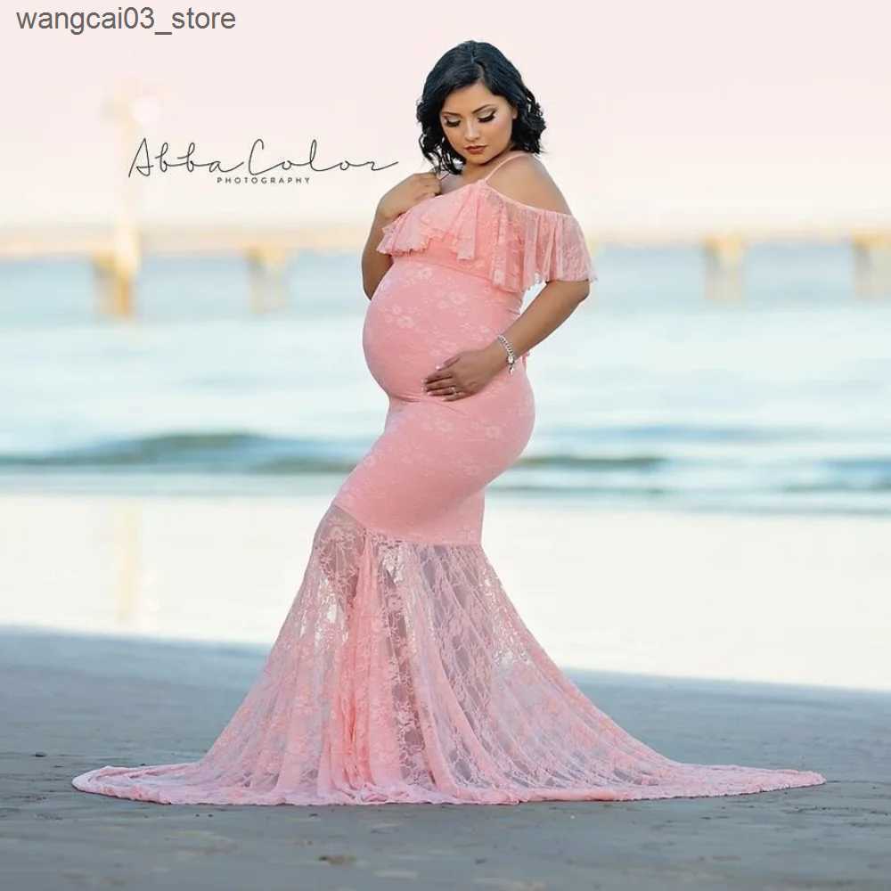 Maternity Dresses Pregnant woman baby shower Christmas dress long sleeve lace dress pregnant woman fancy photo shooting photography props clothes L240