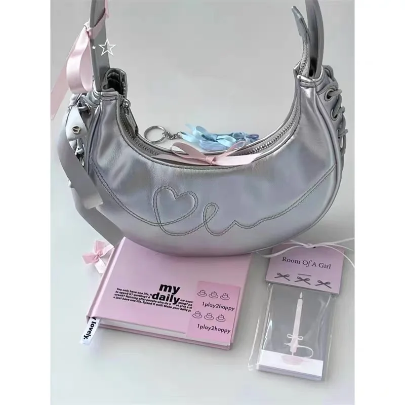 2024 New Sweet and Cool Shoulder Bag TLXT Fashionable Versatile Handbag Women Underarm Bag Silver Bag