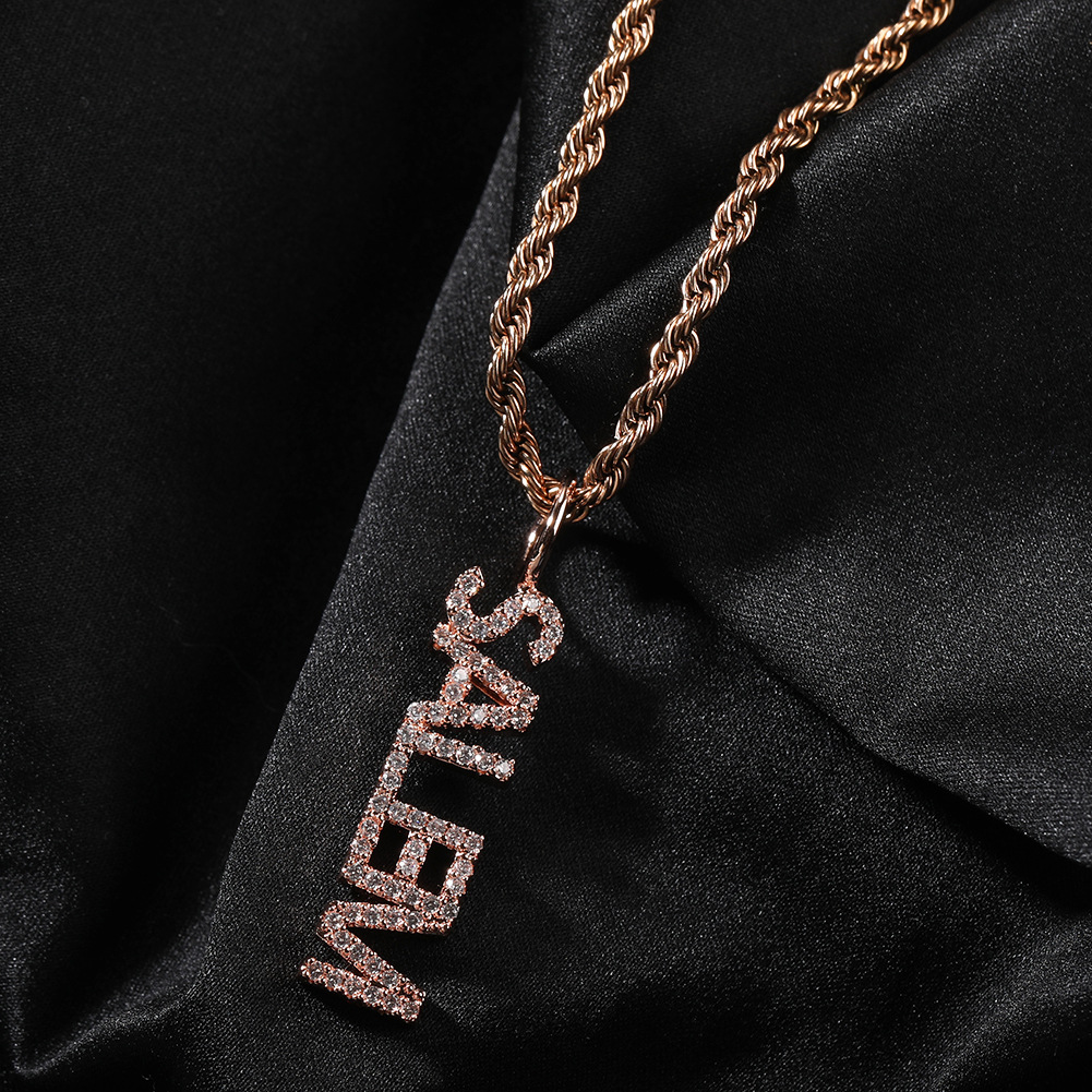 Hip Hop Vertical A-Z Custom Name Pendant Necklaces 5A Zircon Women Men Jewelry