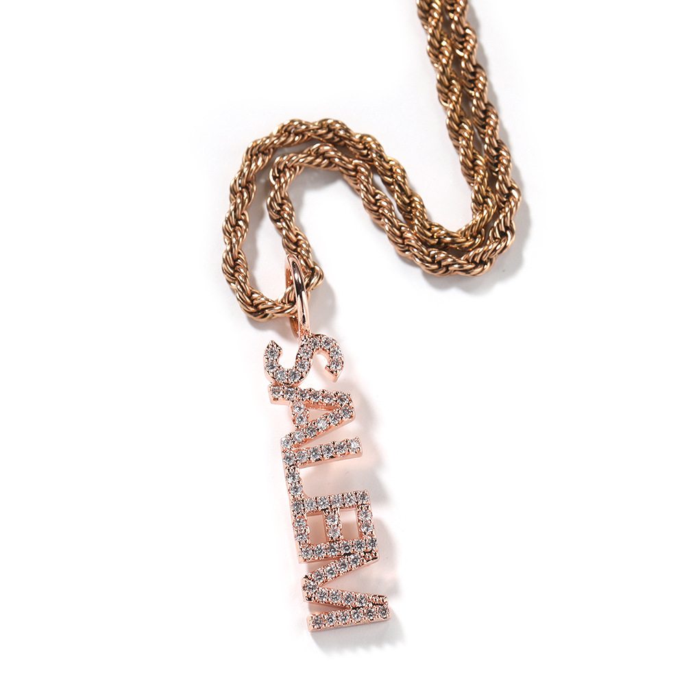 Hip Hop Vertical A-Z Custom Name Pendant Necklaces 5A Zircon Women Men Jewelry