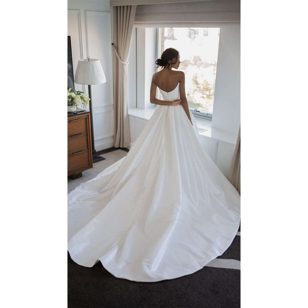 FIDDY898 Strapless Sleeveless Wedding Dresses High Quality Satin Fabric with Buttons Sweetheart Leg Split Bridal Dress C137