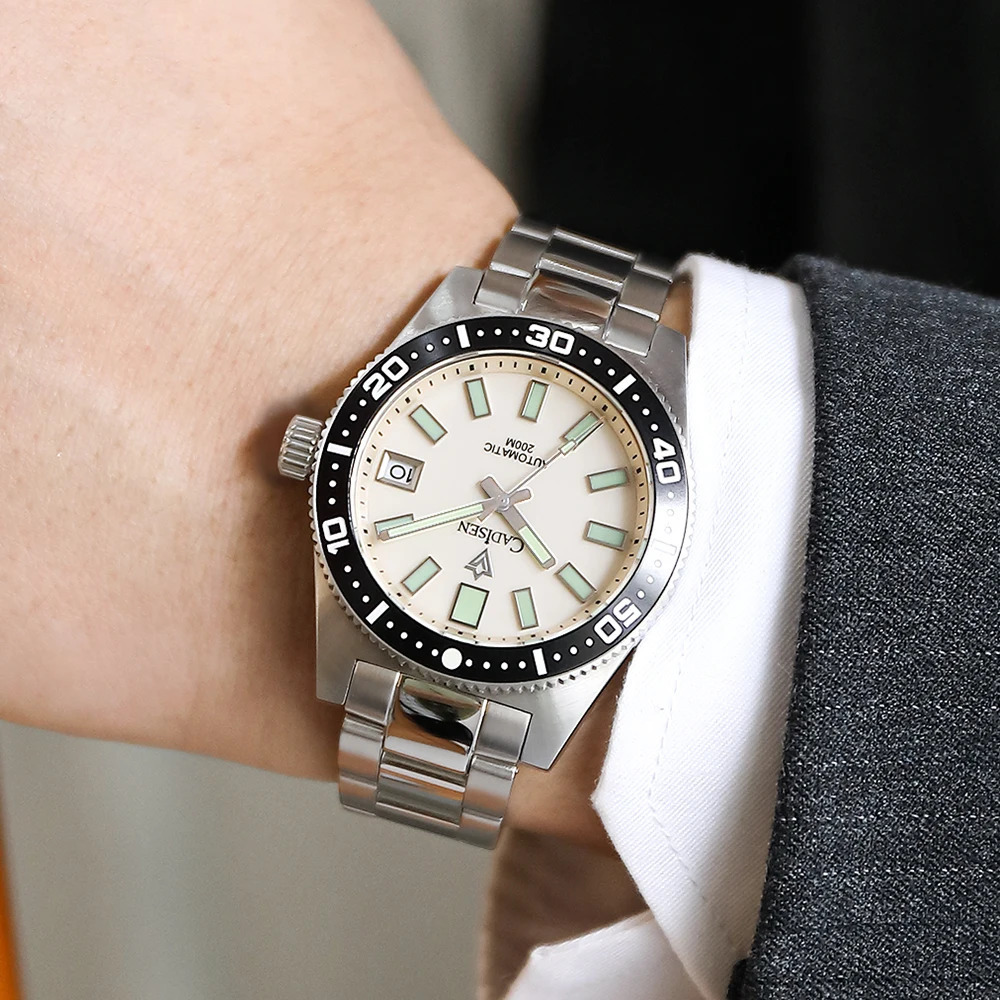 CADISEN 38mm Diving Mens Watch Japan NH35A Automatic Mechanical Sapphire Glass Date Light 200M Waterproof Watch for Men 241009