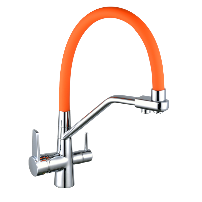 Kitchen faucet brass faucet hot and cold water faucet pure water faucet any telescopic double handle faucet orange tube