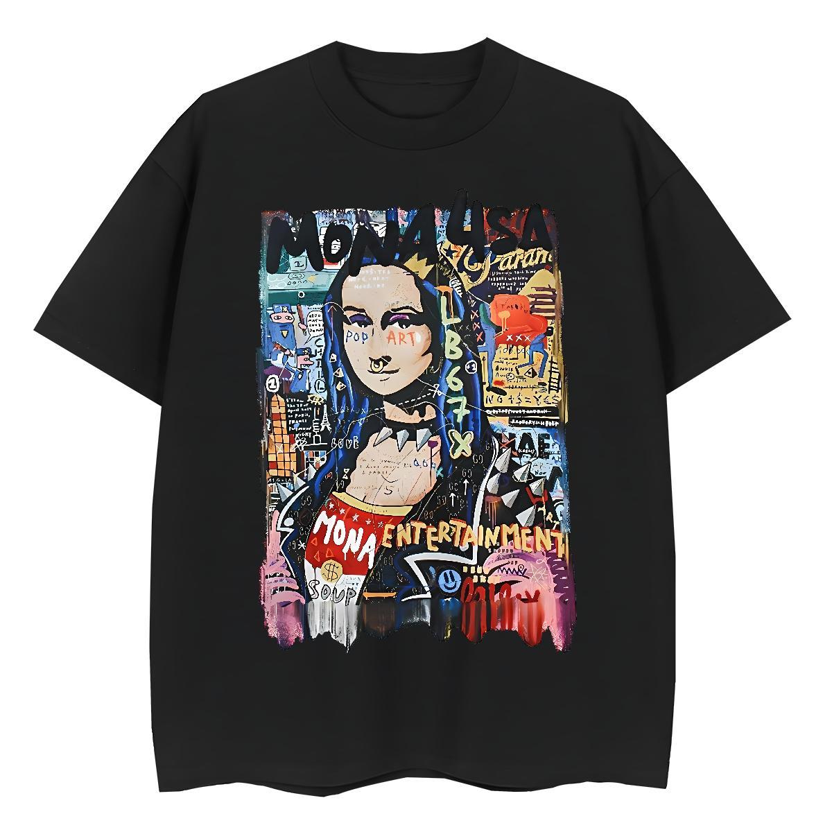 Stylist Womens T Shirts 100% Cotton 230g Breathable Short Sleeve Sport Mona Lisa Tshirt for Man Woman Unisex Cartoon Printing L-4XL Top Tees