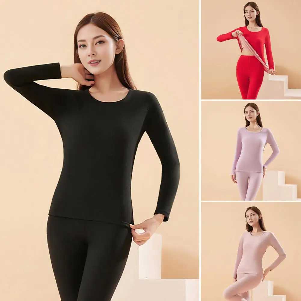 Women's Thermal Underwear 2-piece/set winter neutral hot underwear set seamless long Slve warm thick plush slim fit elastic cold weather pajamas 