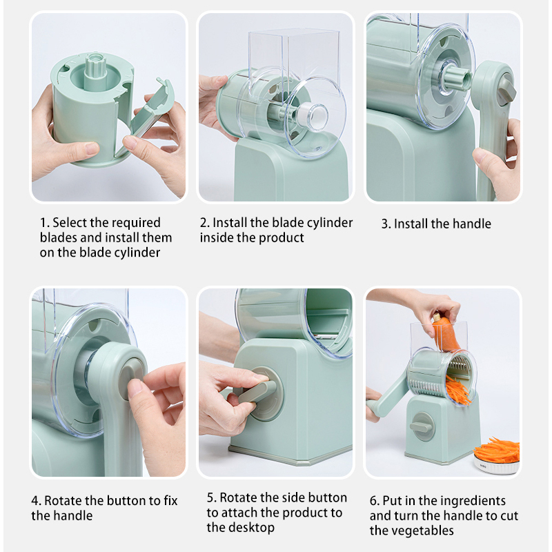 Rotary Cheese Grater Shredder Multifunction 3 in 1 Kitchen Speed Slicer Vegetable Shooter Potato Hashbrown Grinder for Nut Carrot Radish Cucumber