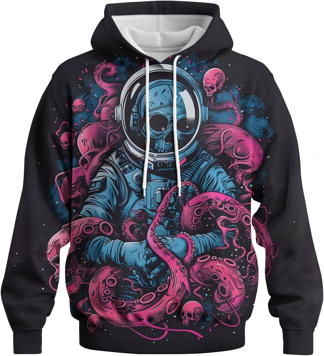 Hoodie for Mens Womens Mens Novelty Spaceman Hoodies Skull Printed Pullover Shirts Casual Long Sleeve Shirt Sweatshirt Graphic keep warm