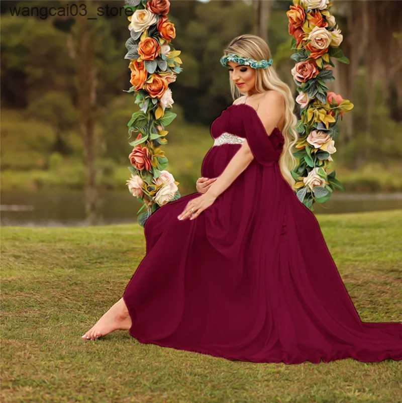 Maternity Dresses Sexy Maternity Shoot Dresses Strapless Chiffon Long Dress Pregnancy Photography Gown Pregnant Women Maxi Dress For Photo Props L2409