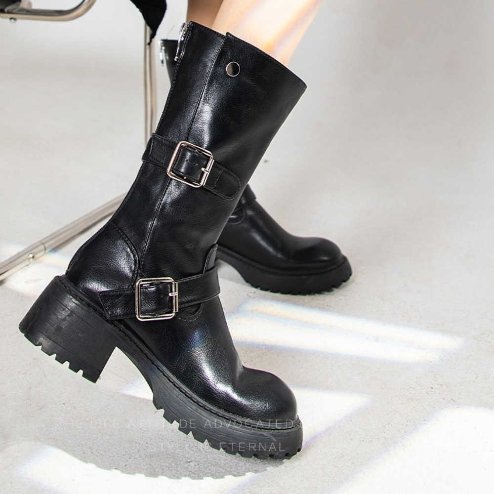 British Style Martin Boots For Women Mid Fashion Boots Autumn And Winter Martin Boots Long Boots For Women 240826