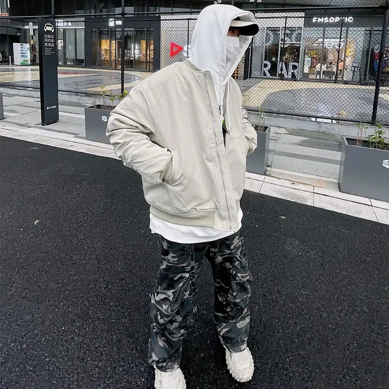 American style retro workwear mens apron flight jacket fashion baseball uniform loose casual scene 241010