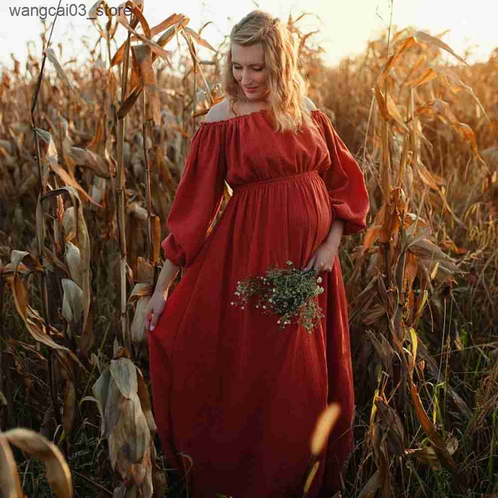 Maternity Dresses Maternity Photography Gown Comfort Bohemian Dress Boho Style Baby Shower Dress Linen Cotton One Shoulder For Pregnant Women L240910