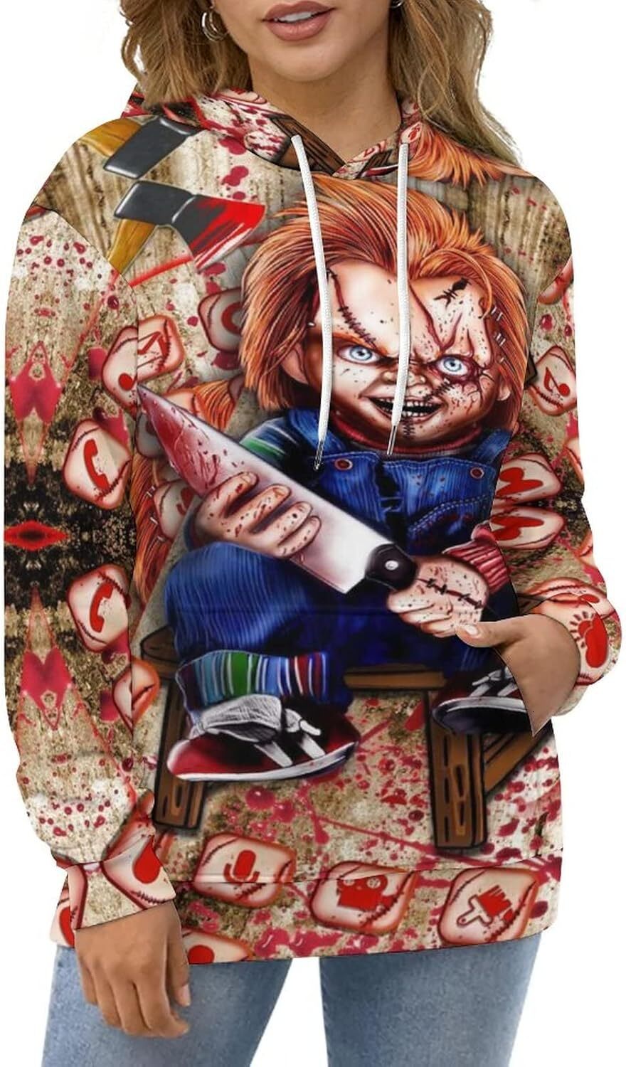Hoodie for Mens Womens Mens Long Sleeve Chucky 3D Horror Print Hoodie Spring And Autumn Blouse Graphic Hoodies sweatshirt Pullover Long Sleeve