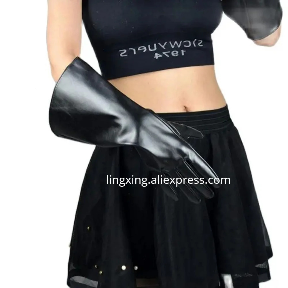 38cm Touchscreen long gloves large sleeves wide cuffs lantern puff simulated leather black for men and women 240906