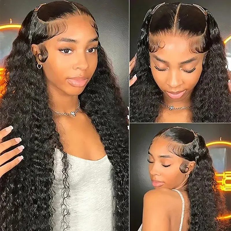 10-34 inch European African black curly 13*4 lace front wig Simulation human hair black small curly long curly synthetic human hair Capless Wig