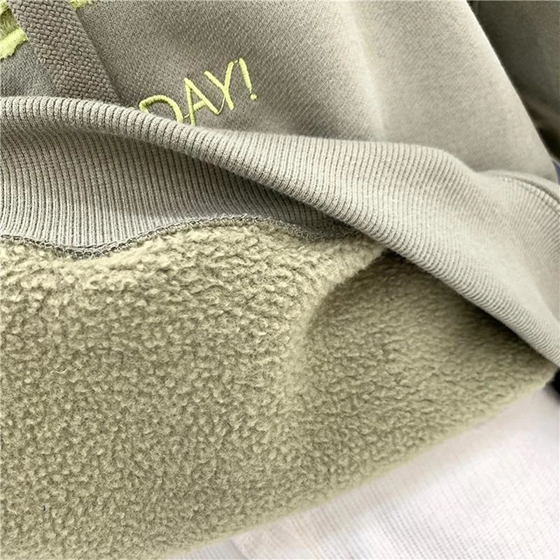 Fashion patch work oversized sportswear womens winter casual loose cotton thick letter long sleeved hooded sweatshirt streetwear 241010