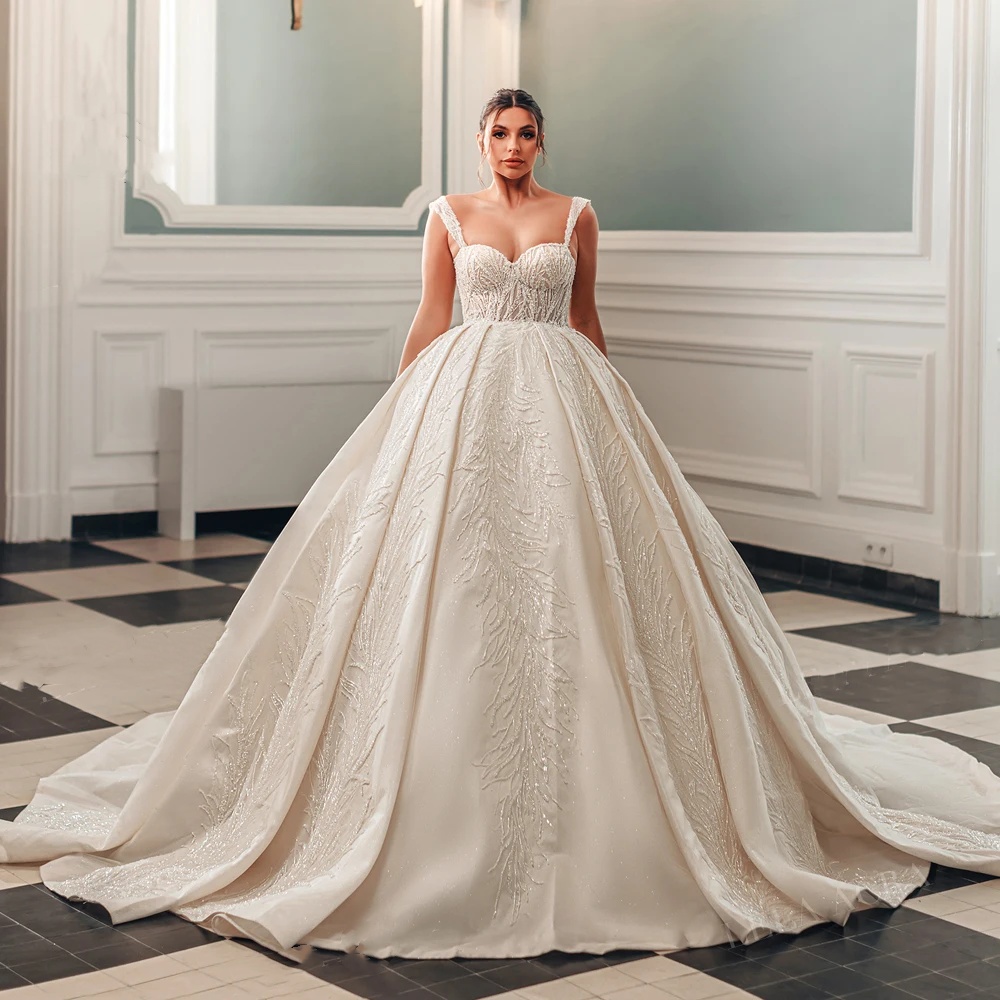 Vintage Wedding Dresses Sequins Beading Bride Ball Gown Spaghetti Straps Bridal Dress Custom Made Sleeveless Plus Size Vestidos De Novia