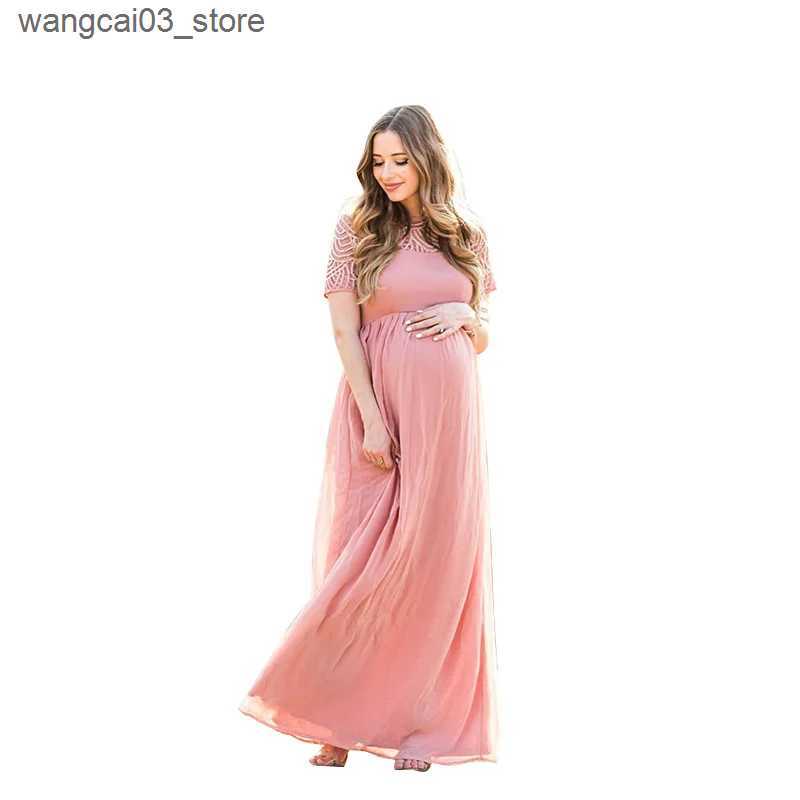 Maternity Dresses Maternity Dress Pregnancy Photography Props Dusty Pink Long Chiffon Elegant Pregnant Women Clothes Lace es L240910