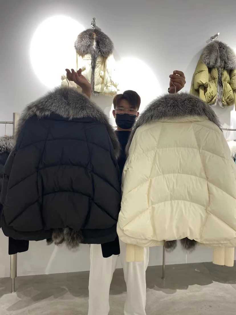 2024 Winter Real Fox Fur Collar White Duck Down Padded Jacket Regular Fashion Warm Big Fur Collar Womens Coat W241010
