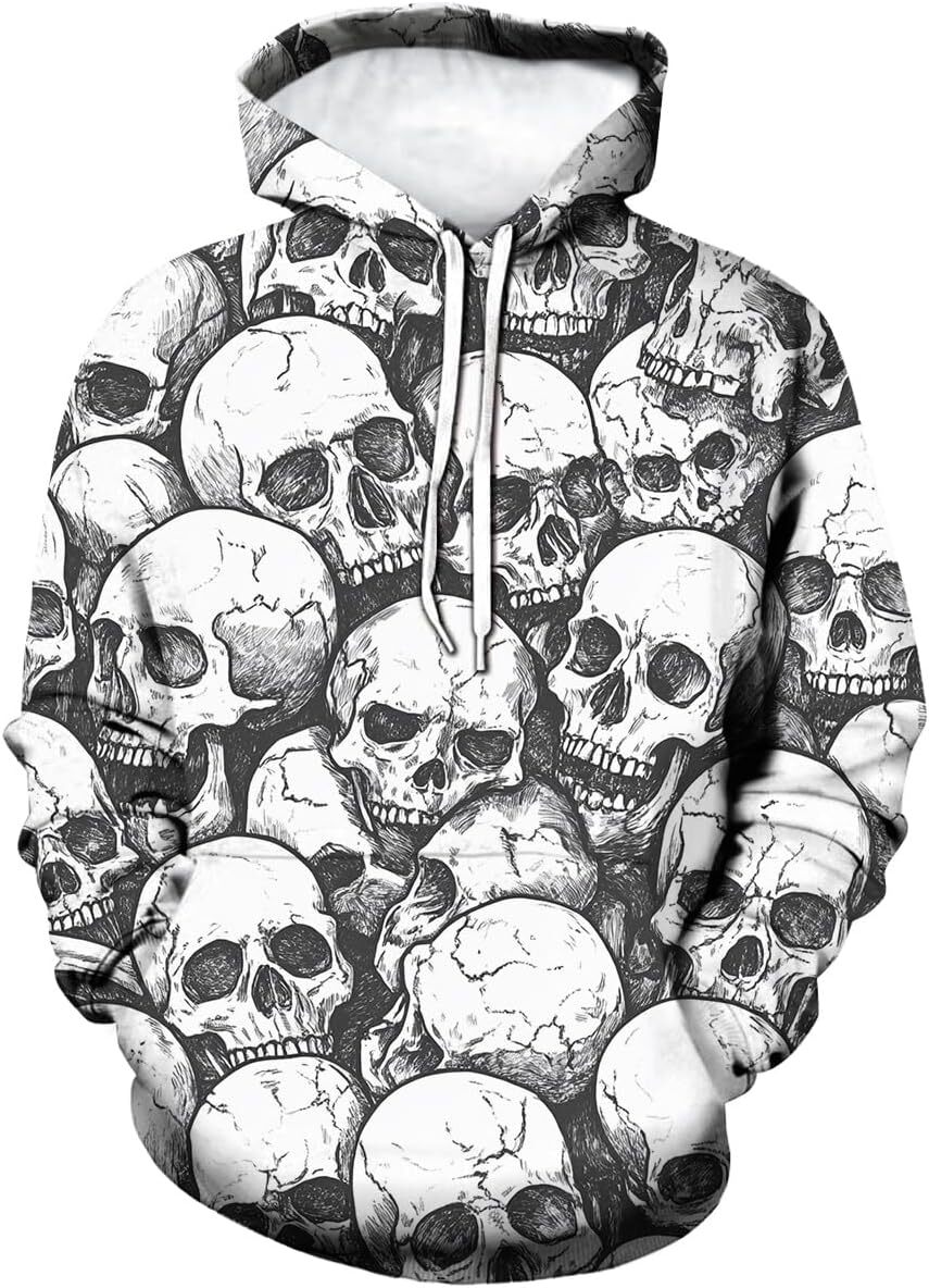 Hoodie for Mens Womens Mens Novelty Skull Hoodies Long Sleeve Fashion Sweatshirt Hooded 3D Graphic Hoodie Pullover With Pockets Graphic keep warm hand