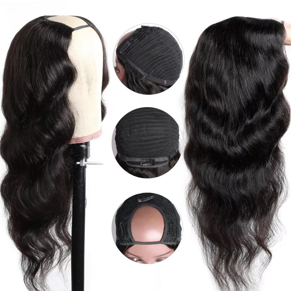 U Part curly Wig Brazilian Hair 100% Remy Human Hair Wigs loose body wave Wig Human Hair for black woman 26inch 180% density