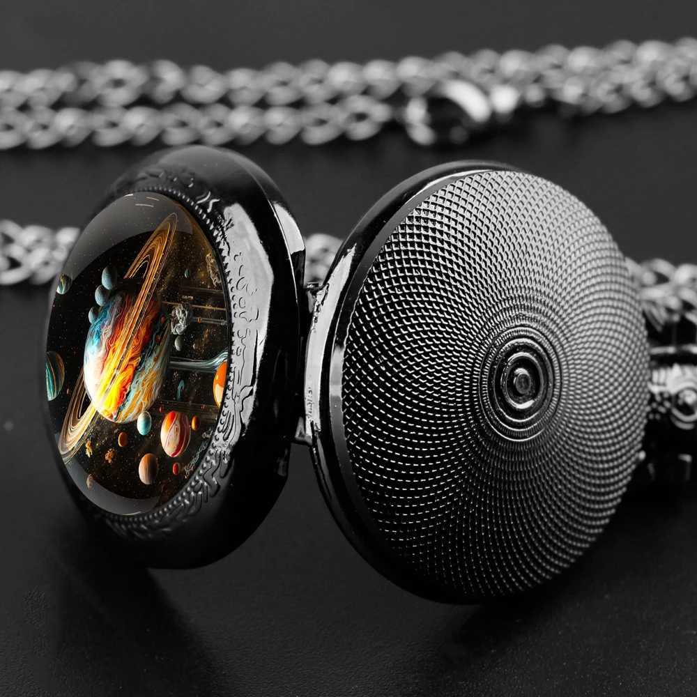 Planet World Design glass dome quartz pocket watch with durable chain Arabic numeral dial suitable for creative gifts for men and women W241010