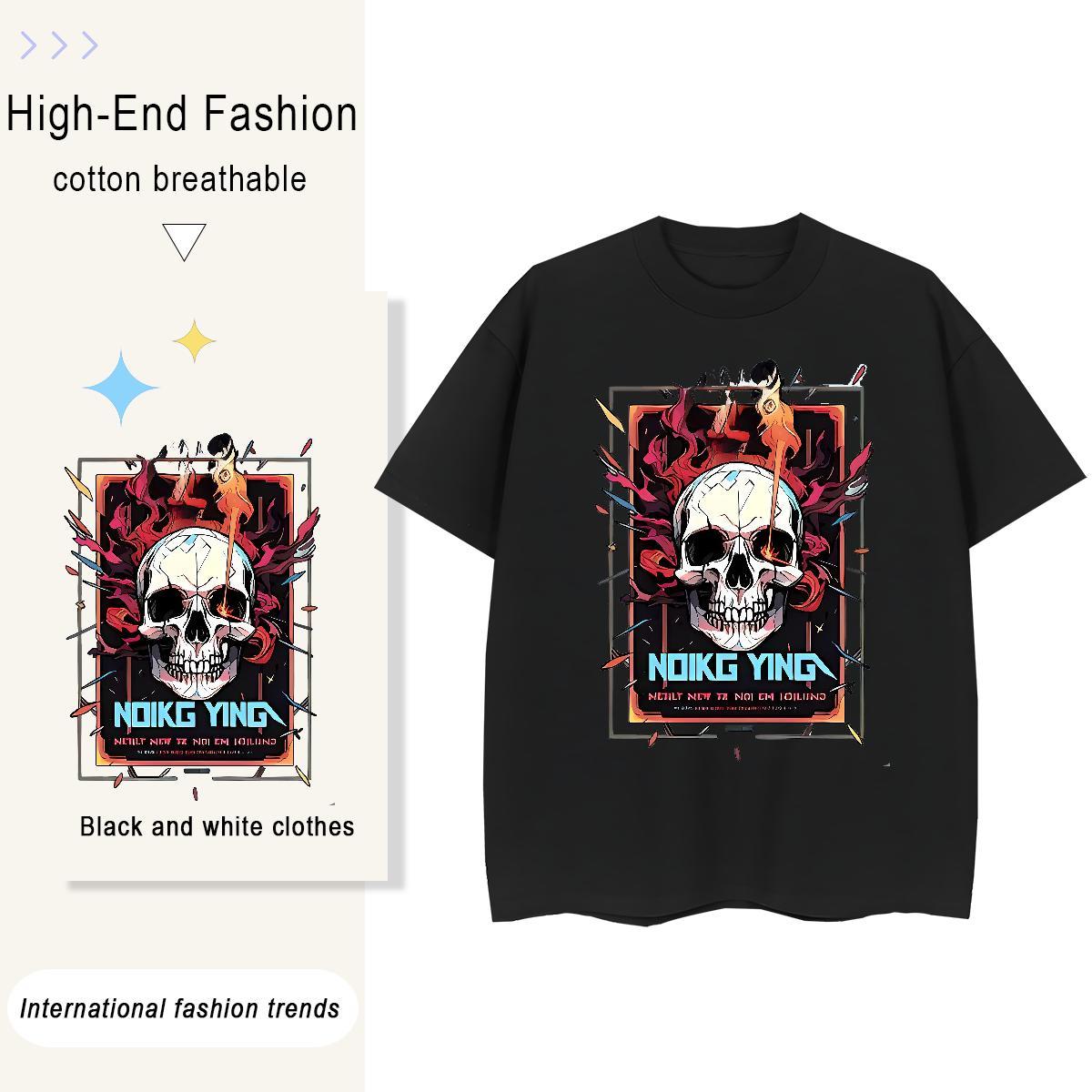 TOP Quality Women T Shirts 230g Cotton Short sleeve Soft Spring Summer skull Womens Tshirts Brand DIY Anime Printed Polos
