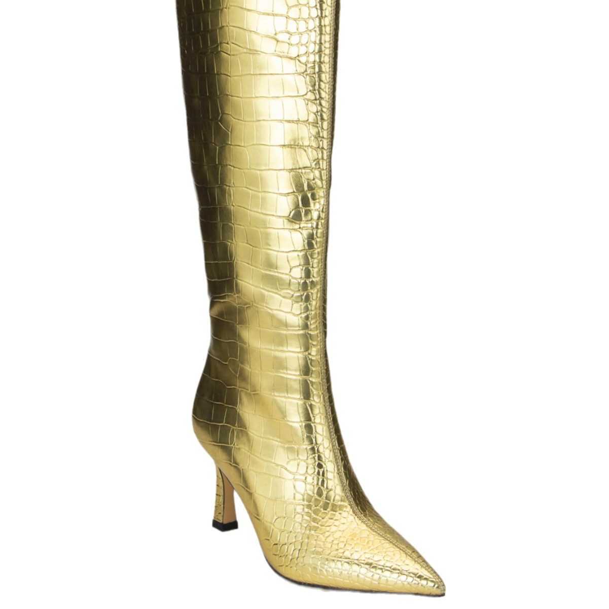 Gold Crocodile Pattern Fashion Boots Show Knee Thigh High Heel Women Martin Boots Leather Ankle Boots Winter 240826