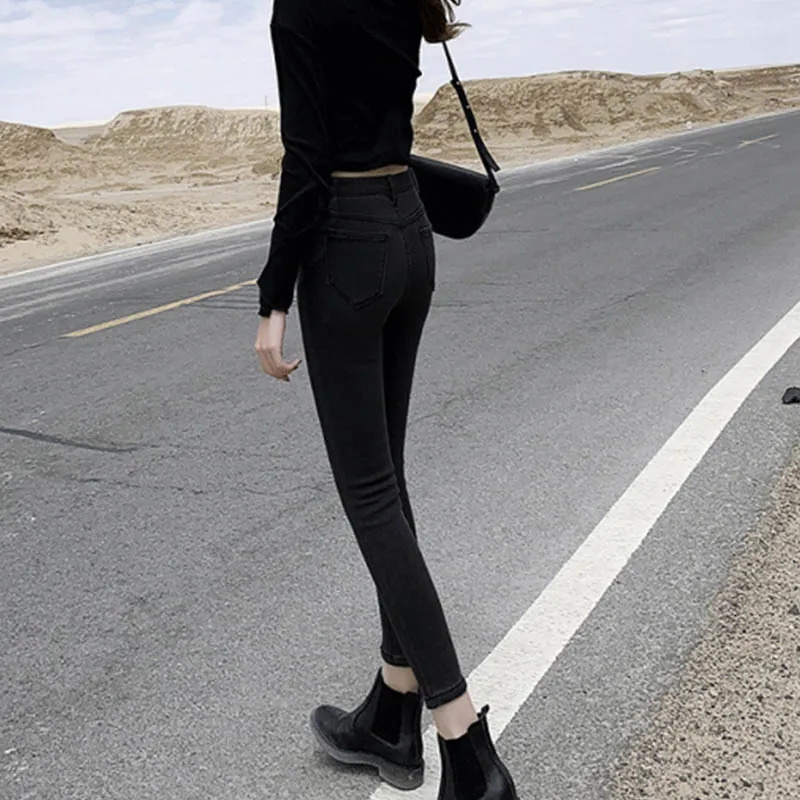 2023 Womens Warm Jeans Winter Plushed Elastic Thickened Denim Pants Casual Trousers 241009