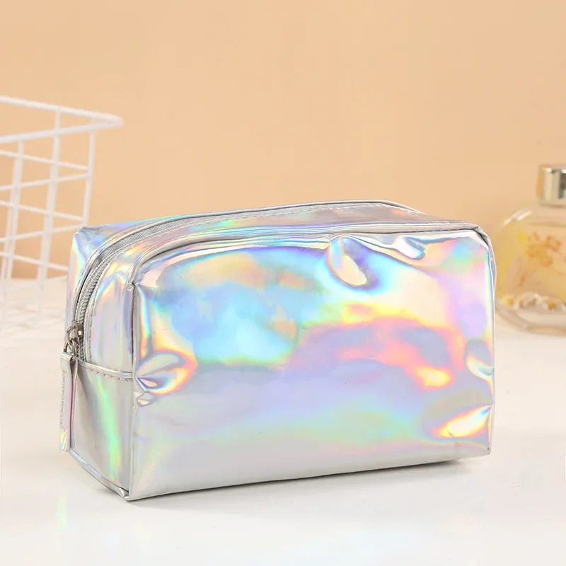 solid color laser makeup bag portable travel washing storage bag stylish large capacity makeup bag 241008