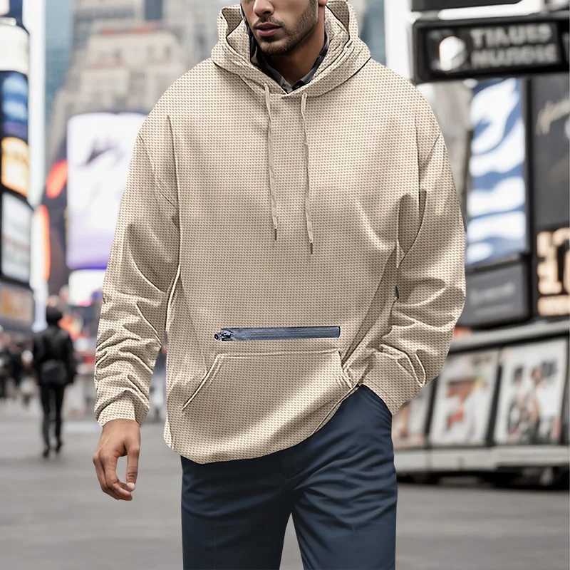 2024 Spring and Autumn Mens Hoodie Waffle Breathable Casual Sports Pullover Slow Walking European and American Fashion T-shirt LX241011