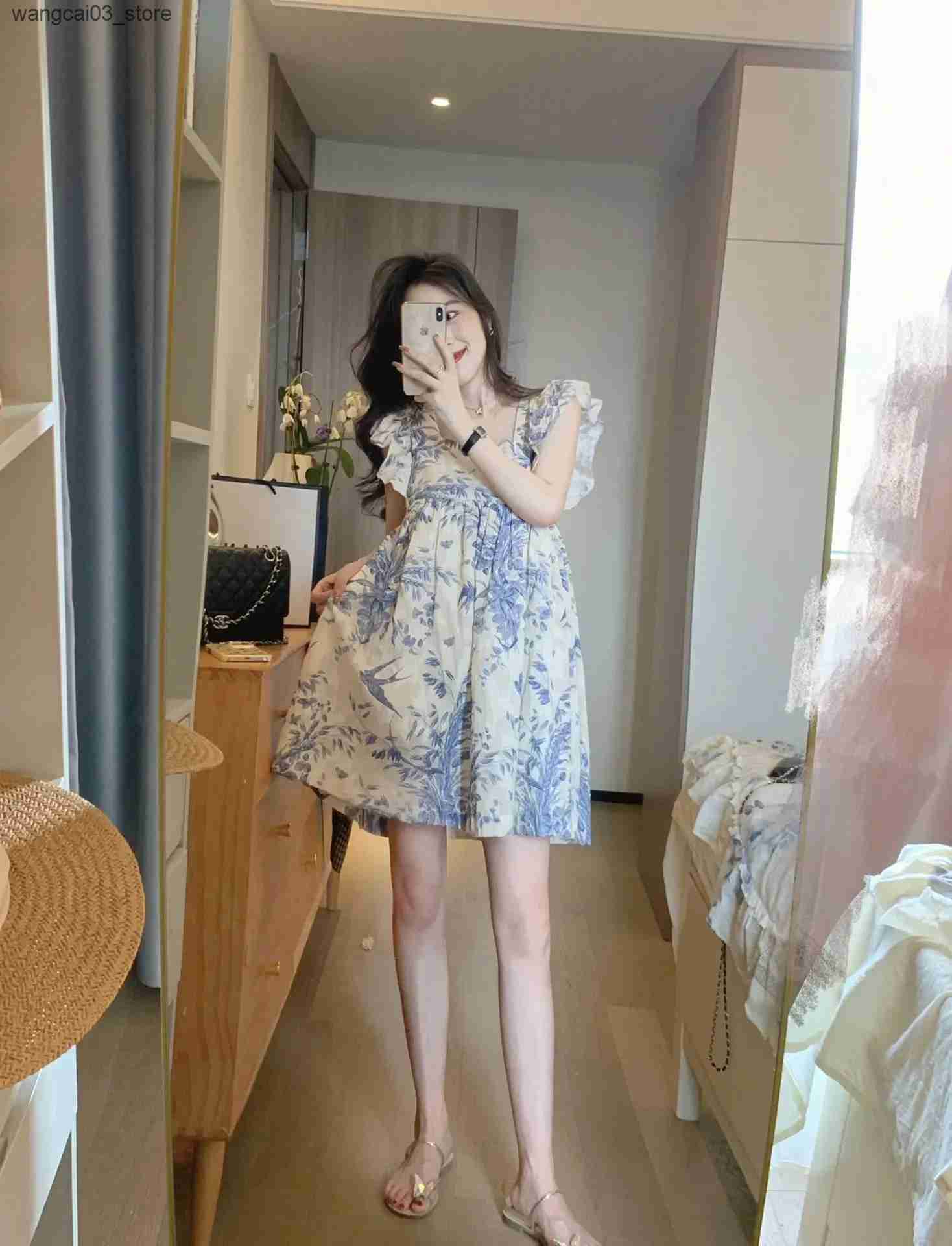 Maternity Dresses Maternity Vintage Dress 2024 New Clothes For Pregnant Women O-Neck Short / Long Sleeve Floral Elegant Pregnancy Vestidos L240910