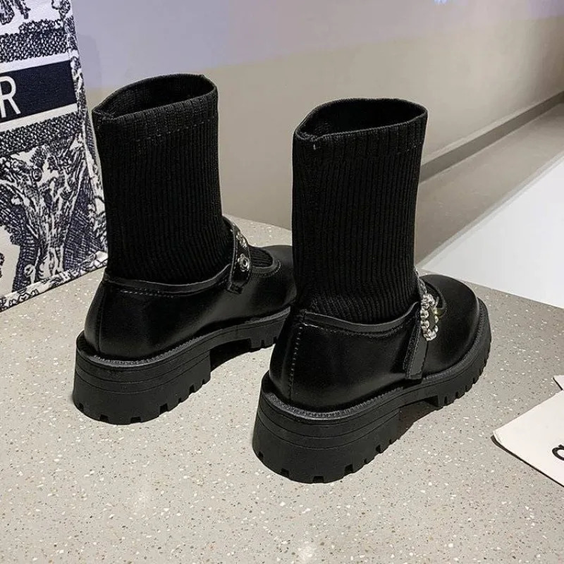 Shoes Kawaii Womens Socks Short Boots Elastic Boots Mary Janes Cute Womens Ankle Boots Lolita Winter Collection Y2k Pu 241007