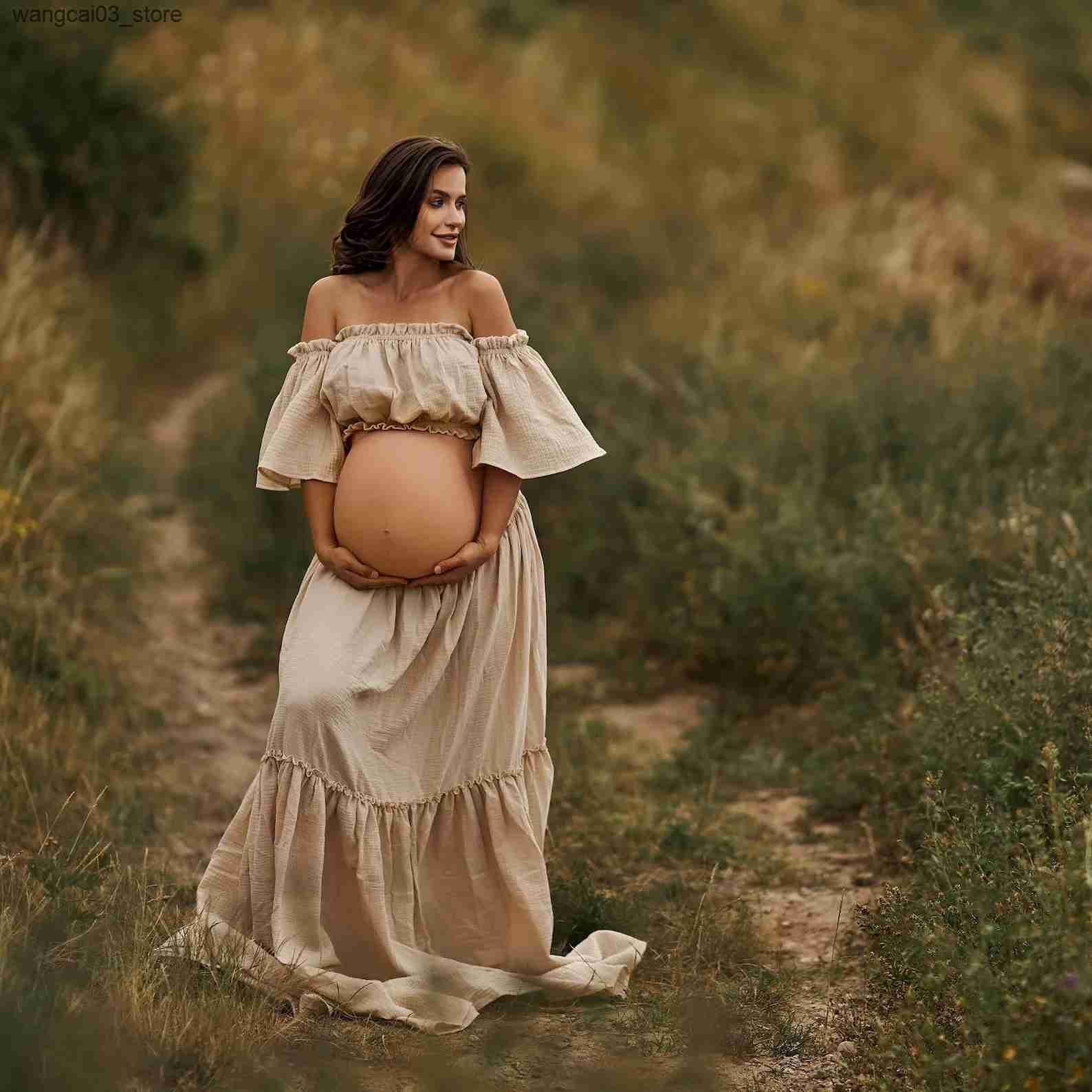 Maternity Dresses Bohemian Women Dress Comfortable Linen Cotton Maternity Clothing Vintage Short Sleeve Dress For Pregnancy Photo Shoot L240910