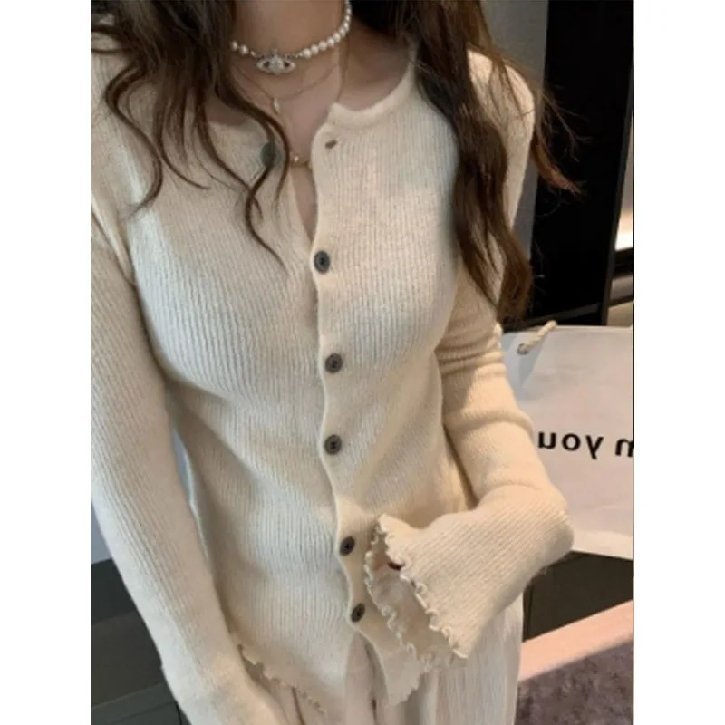 Deeptown Y2k Grey Vintage Women Kint Sweater Harajuku Long Sleeve Cardigan Irregular Korean Fashion Slim Autumn Jerseys Casual 241007
